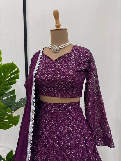 Wine Georgette Lehenga For Function Wear