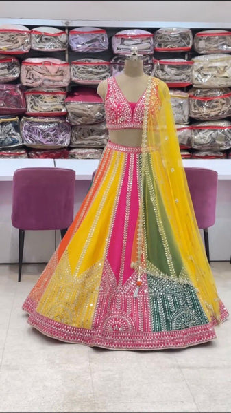Multi Color Chinon SIlk Sequence WOrk Lehenga Choli