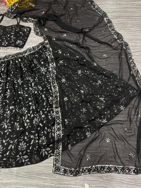 Black Color Sequence Georgette Lehenga Choli