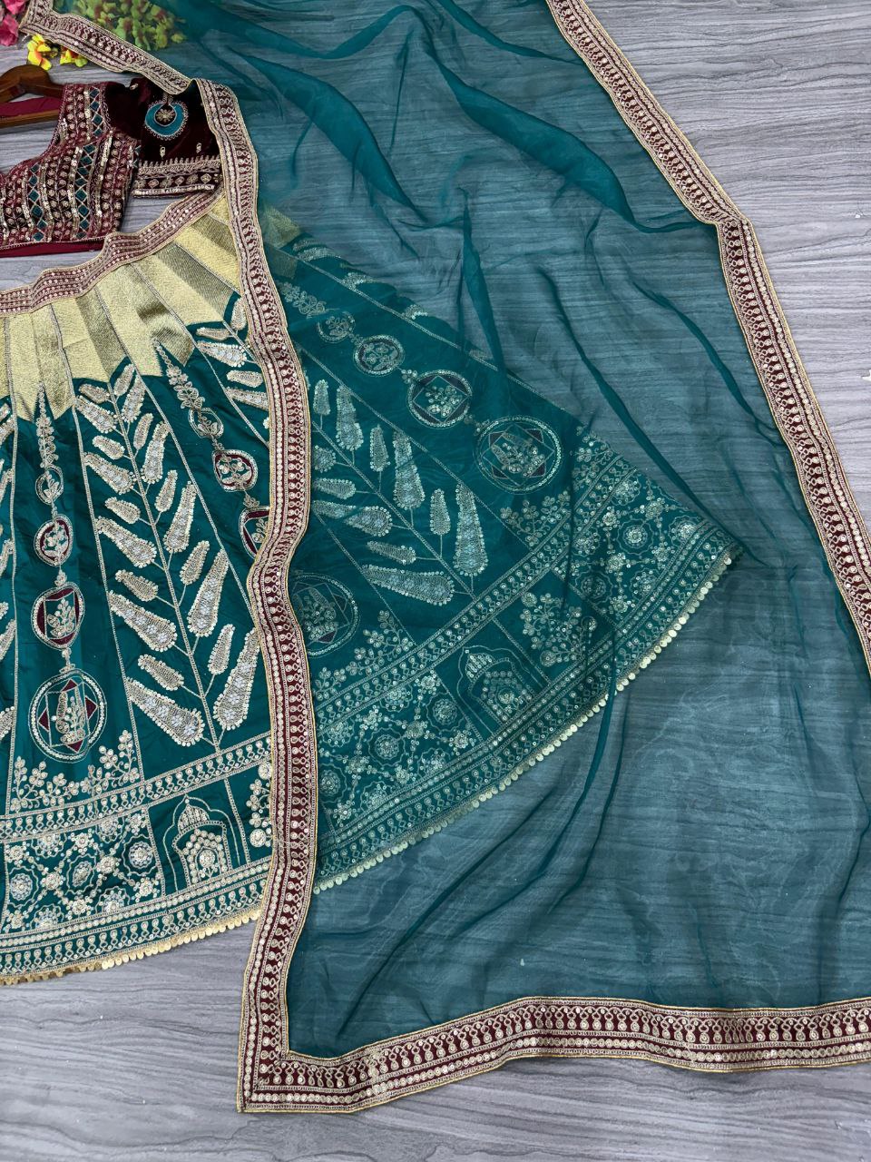 Rama Color Satin Silk Zari Lehenga Choli