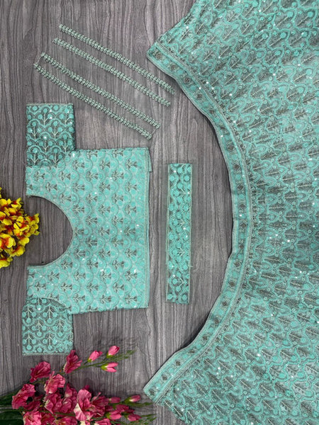 Sea Green Net Sequence Lehenga Choli