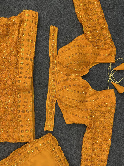 Orange Color Sequence Georgette Lehenga Choli