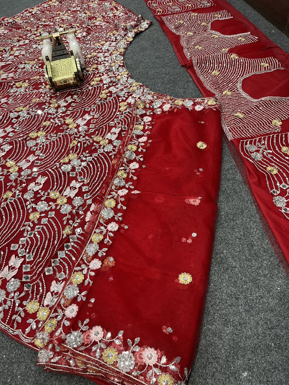Red Net Party Wear Lehenga For Women