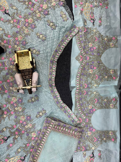Blue Net Party Wear Lehenga For Women