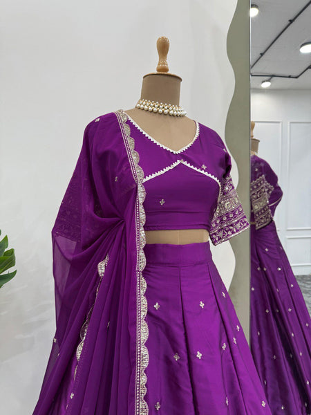 Wine Color Satin Silk Sequence Work Lehenga Choli