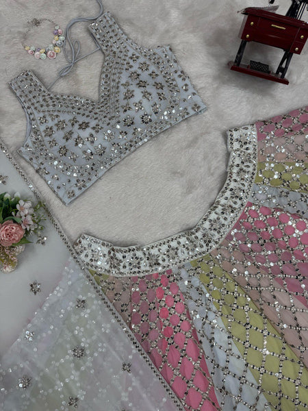 Multi Color Sequence Georgette Lehenga Choli