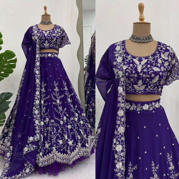 Latest Violet Color Georgette Sequence Lehenga Choli