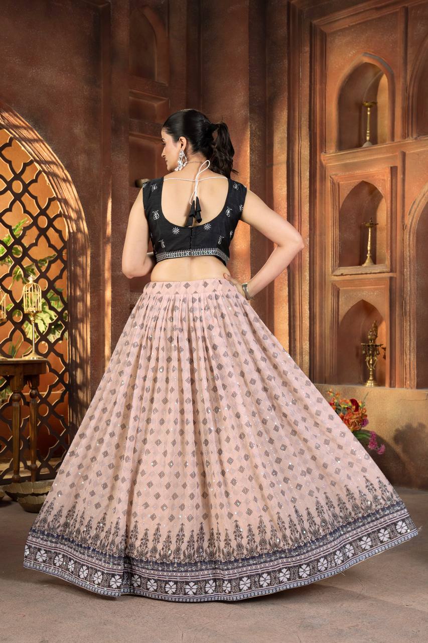 Cream Color Georgette Sequence 4 Meter Flair Lehenga Choli