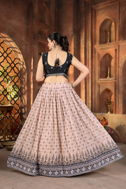 Cream Color Georgette Sequence 4 Meter Flair Lehenga Choli