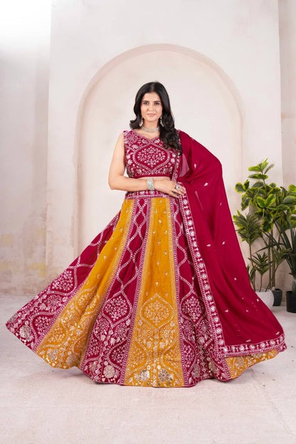 Latest Red Color Sequence Vichitra Silk Lehenga Choli