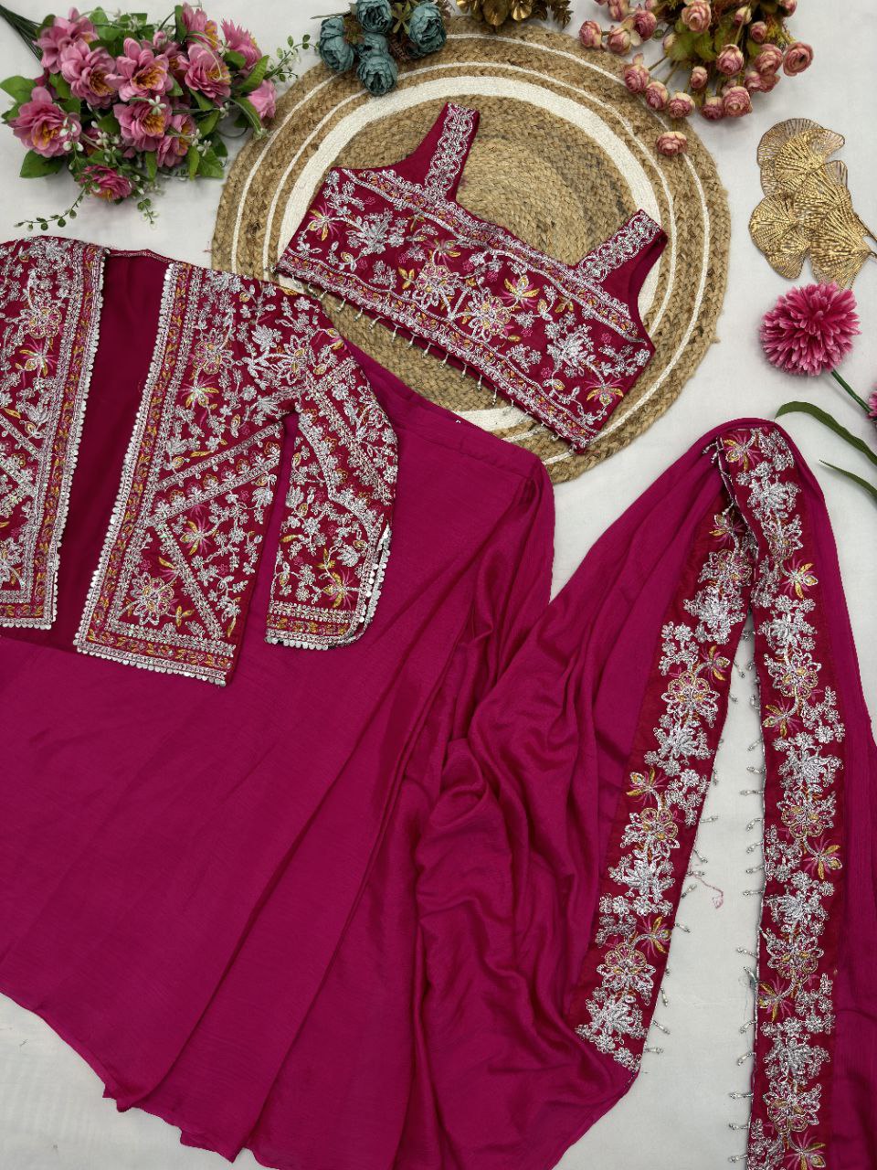 Ready to wear Chinon Silk Jacket Saree