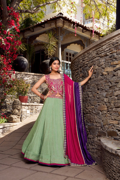Vichitra Silk Sequence Work Green Color Lehenga Choli