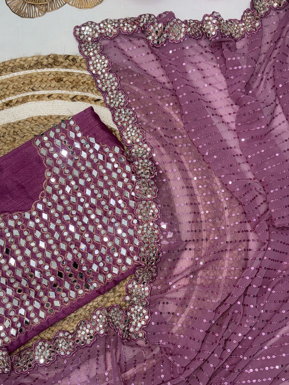 Latest Georgette Real Mirror Sequence Work Saree Blouse