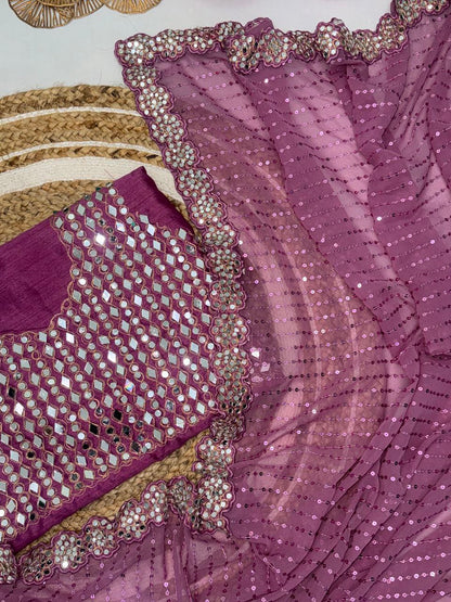 Latest Georgette Real Mirror Sequence Work Saree Blouse
