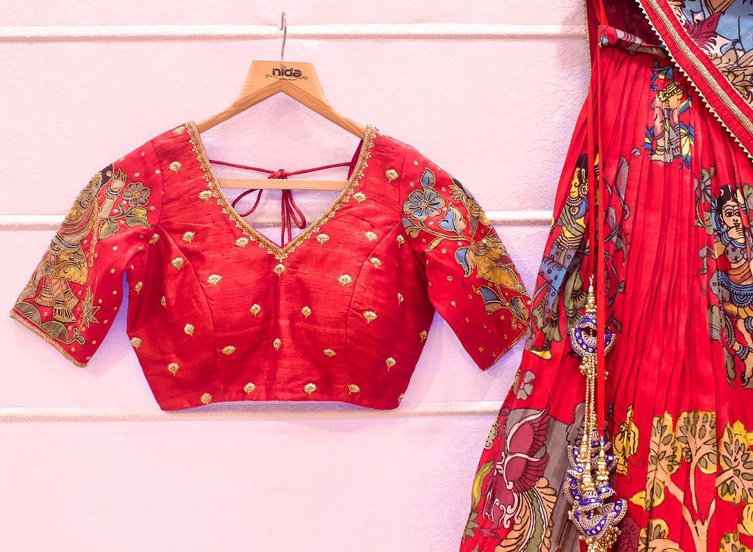 Ready Made Red Color French Crape Silk Printed Lehenga Choli