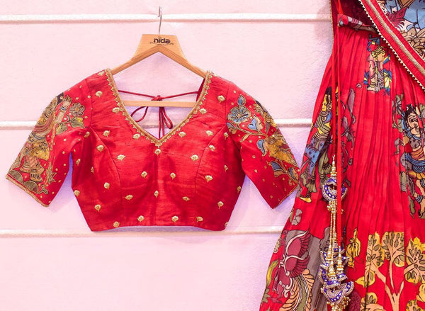 Ready Made Red Color French Crape Silk Printed Lehenga Choli