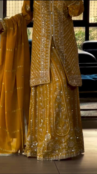 Mustard Color Georgette Embroidered Work Salwar Suit