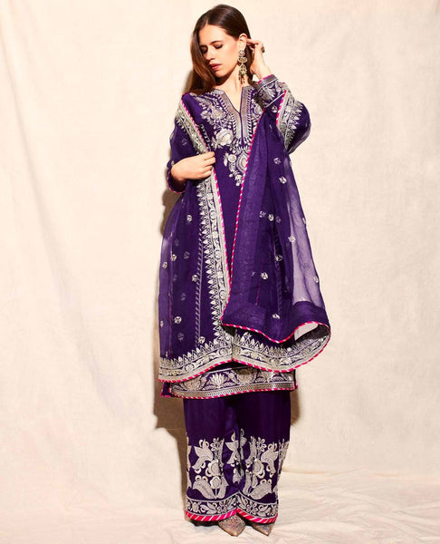 Purple Color Chinon Silk Sequence Work Sharara Suit