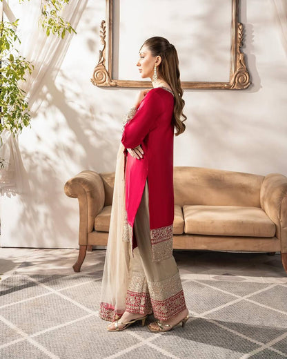 Red Color Satin Silk Sequence Ready Made Salwar Suit