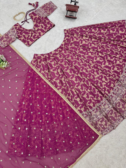 Latest Jacquard Sequence Work Lehenga Choli