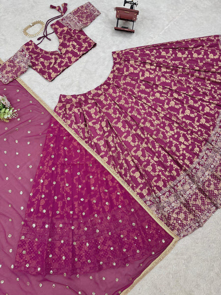 Latest Jacquard Sequence Work Lehenga Choli