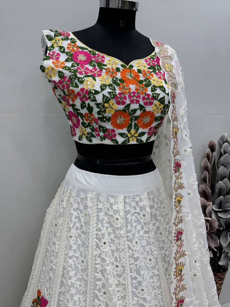 White Color Georgette Sequence Lehenga Choli