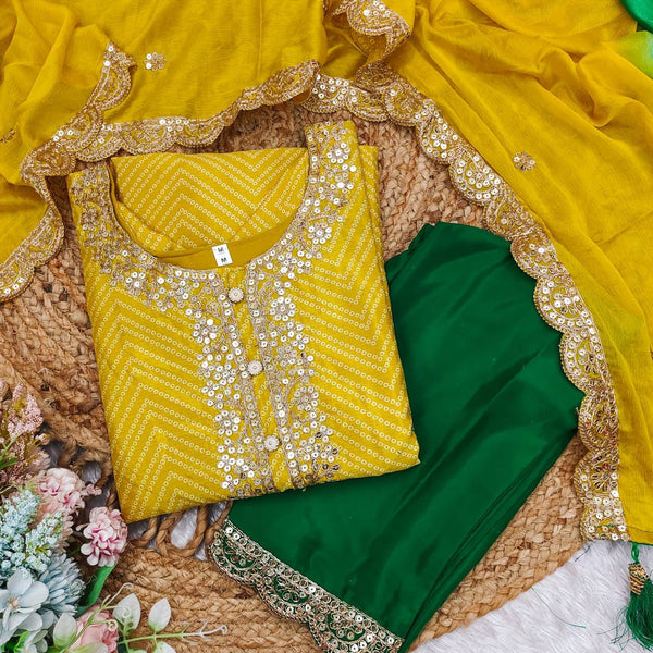 Designer Chinon Sequence Top Dupatta Pent Set