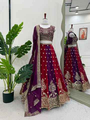 Wine Color Georgette Sequence Work Lehenga Choli
