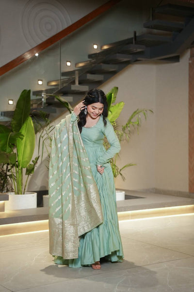 Trendy Roman Silk Chanderi Anarkali Suit