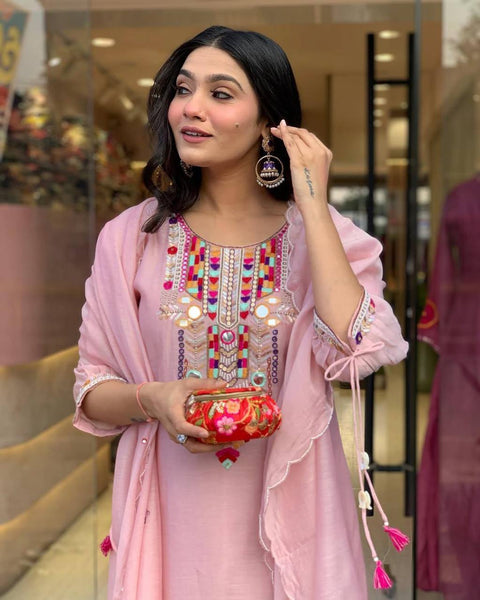Chanderi Mirror Embroidered Salwar Suit