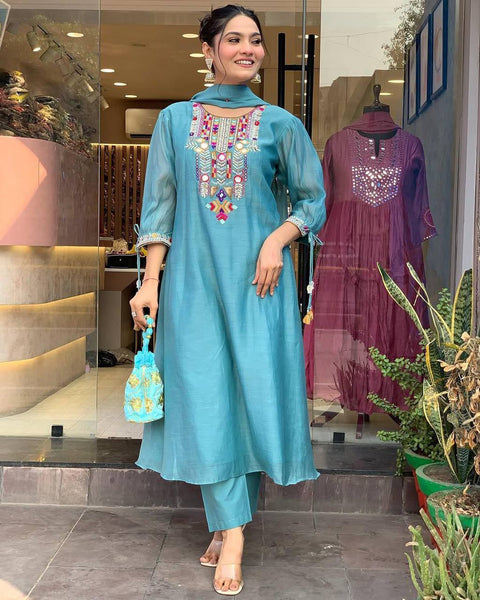 Chanderi Mirror Embroidered Salwar Suit