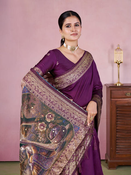 Wine Color Jacquard Zari Weaving Saree Blouse