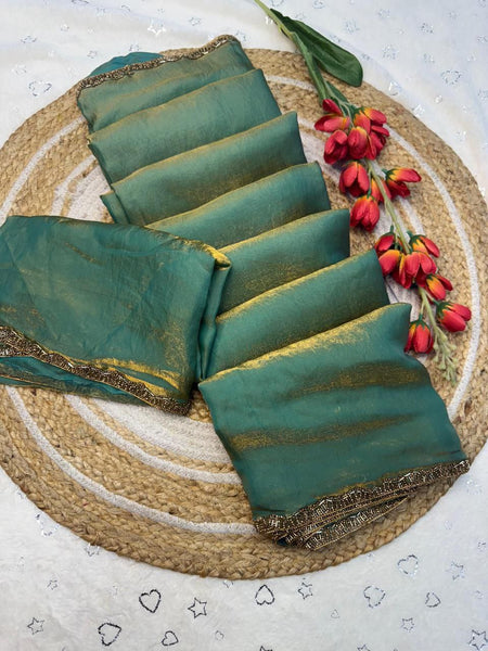 Latest Chiffon Shimmer Cut Dana Hand Work Saree Blouse