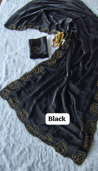 Party Wear Space Silk Cut Work Saree Blouse