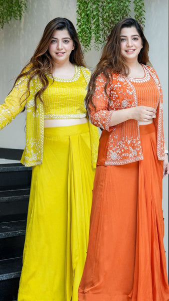 Ready to Wear Chinon SIlk Dhoti Blouse Jacket Set