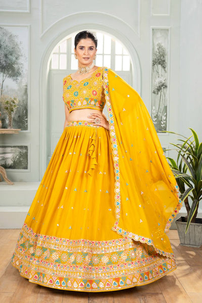 Wedding Wear Yellow Color Georgette Lehenga Choli