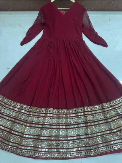 Red Color Georgette Sequence Anarkali Salwar Suit