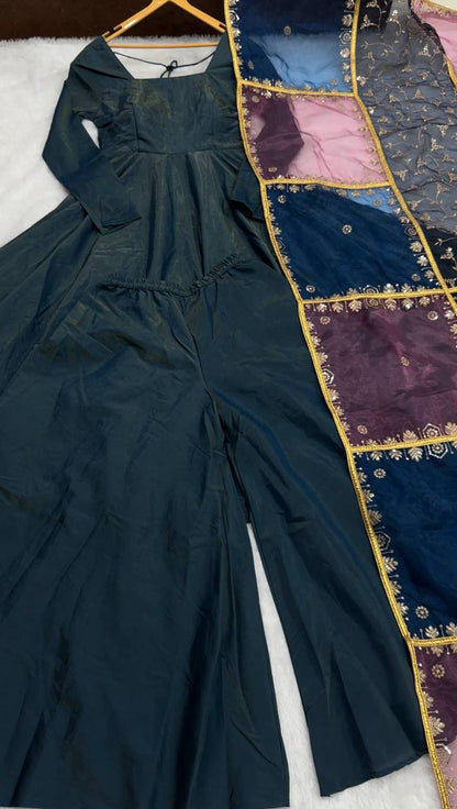 Latest Rama Green Color Simmer Silk Salwar Suit