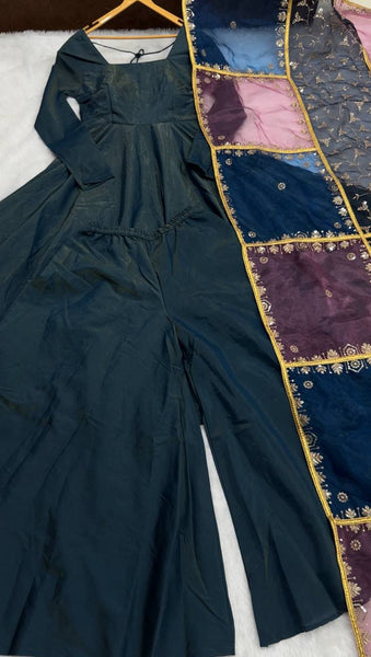 Latest Rama Green Color Simmer Silk Salwar Suit