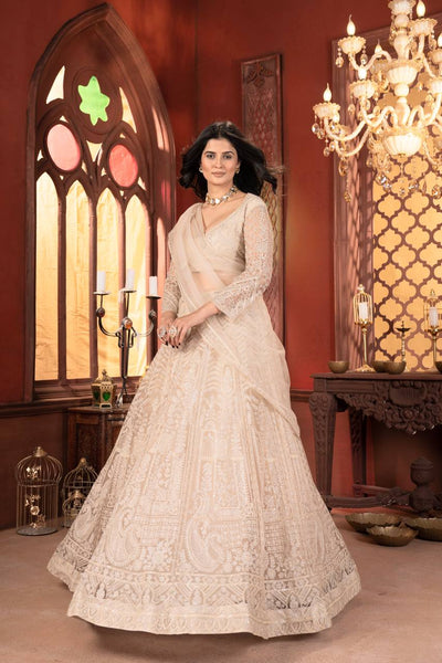 Off White Color Net Embroidery Lehenga Choli