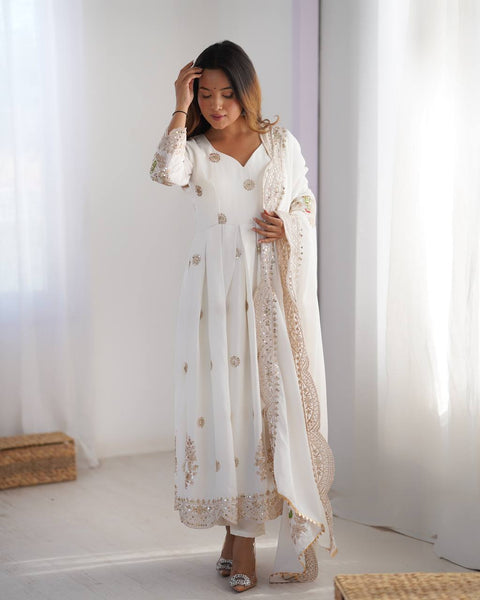 White Color Chinon Silk Sequence Work Salwar Suit