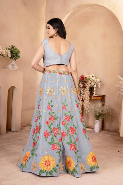 Latest Grey Color Georgette Embroidery Lehenga Choli