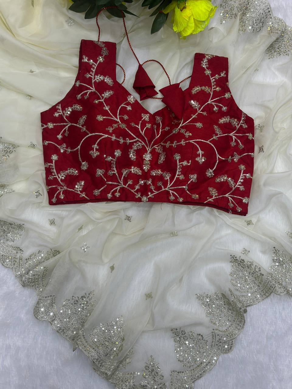Organza Silk Sequence Work Saree Blouse