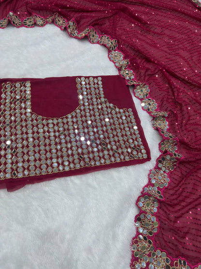 Party Wear Georgette Mirror Sequence Saree Blouse