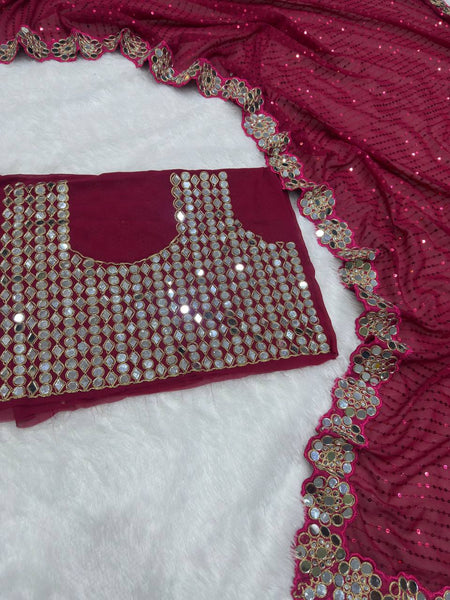 Party Wear Georgette Mirror Sequence Saree Blouse