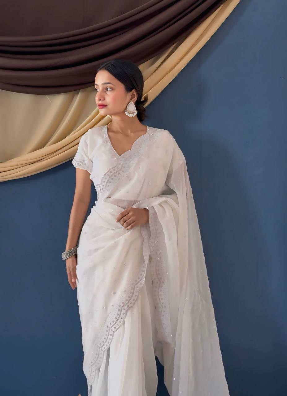 Latest Cream Diamond Crunchy Saree Blouse