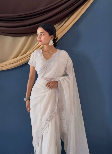 Latest Cream Diamond Crunchy Saree Blouse