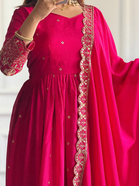 Pink Color Anarkali Vichitra Silk Sequence Suit