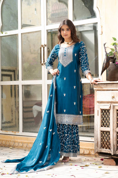 Latest Chinon Silk Sequence Sharara Salwar Suit