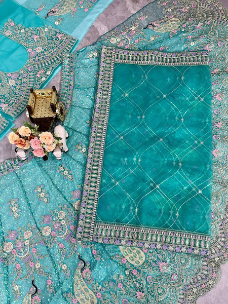 Latest Firozi Net Sequence Coding Lehenga Choli